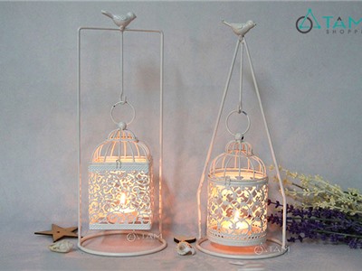 Chân nến lồng chim họa tiết Vintage treo H-CHN-04